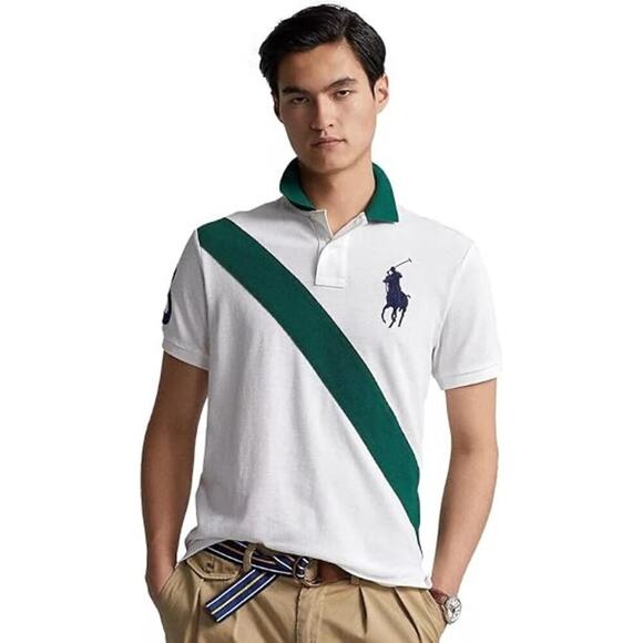 Polo Ralph Lauren Other - Polo Ralph Lauren Big Pony Diagonal Stripe Polo Shirt White Green Navy XL